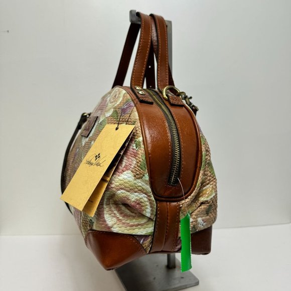 Patricia Nash Crackled Rose Garden Straw Collection Satchel Tan Pink - Picture 4 of 10